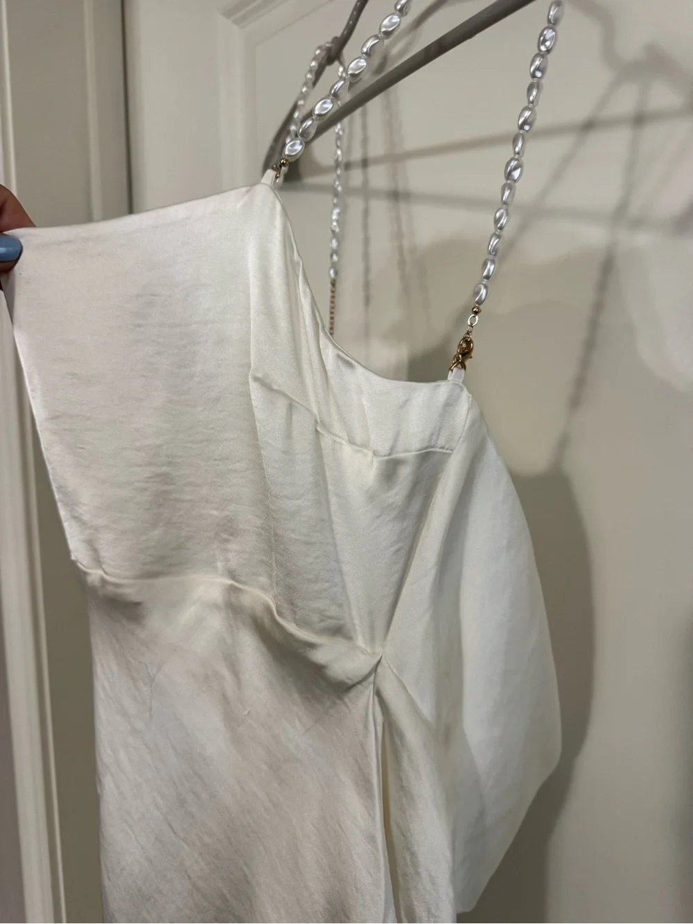 Abercrombie & Fitch White Satin Maxi Slip Dress with Chain Straps